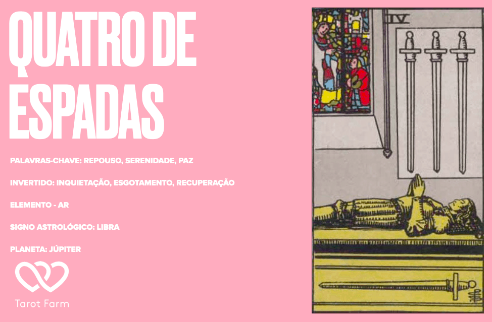 Quatro de Espadas significado no Tarot - Amor, Dinheiro, Saúde e mais